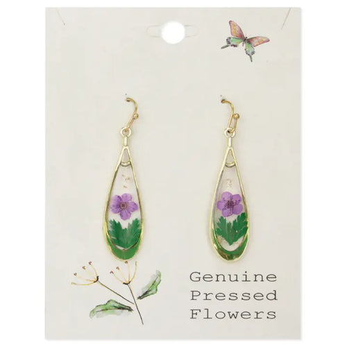 Purple Dried Flower Teardrop Earring