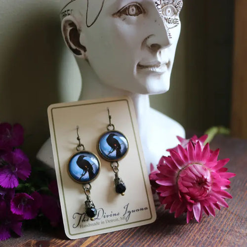 Raven on Purple Moon Earrings