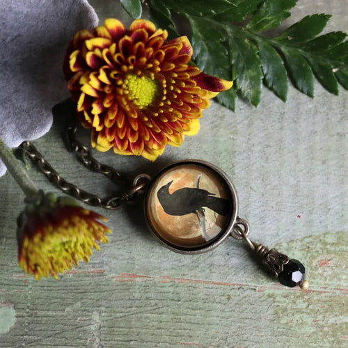 Raven on Orange Moon Necklace
