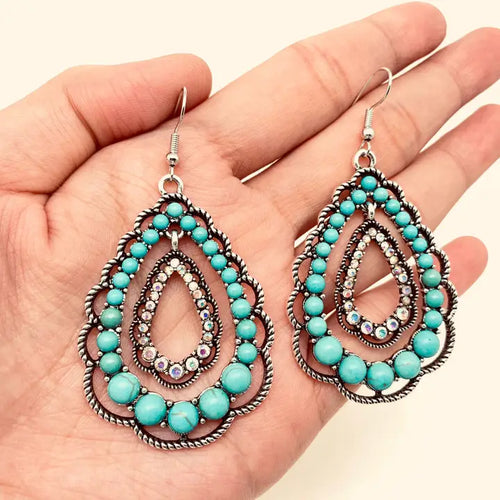 Rhinestone Turquoise Dangle Earrings