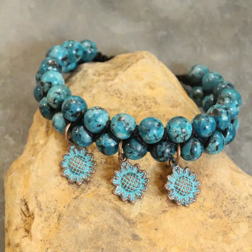 Boho Blue Stone Copper Flower Bracelet