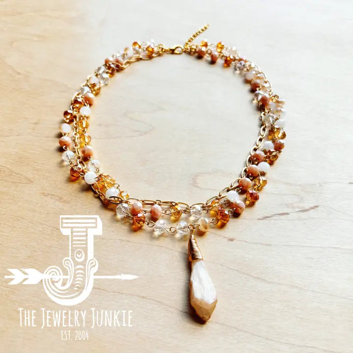 Sunrise Faceted Beaded Collar Necklace w/ Quartz Crystal