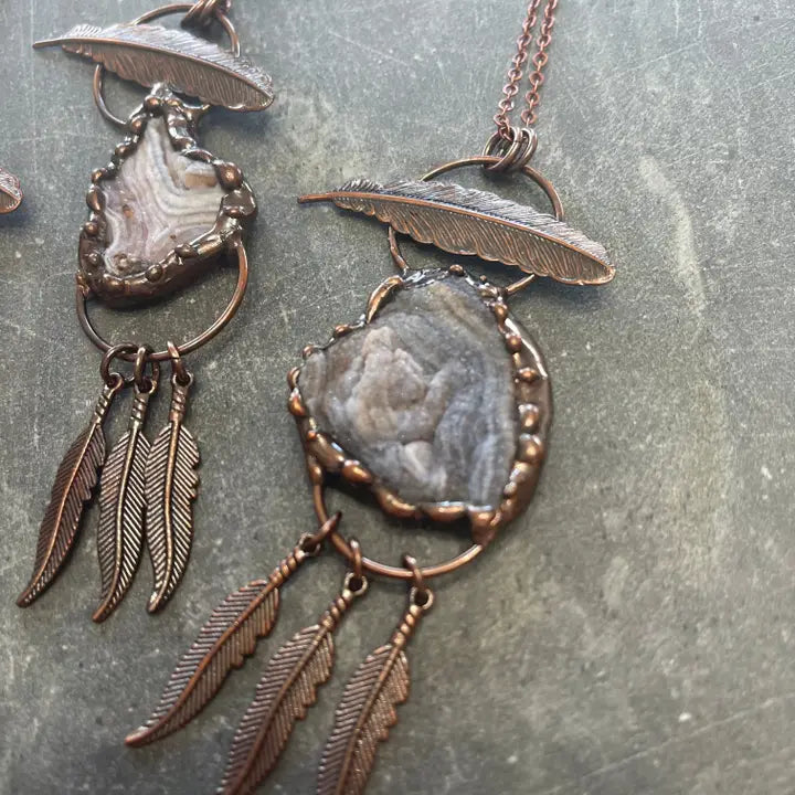 Taos Feather Motif Druzy Quartz Necklace