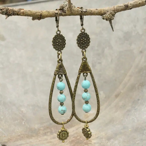 Bronze Teardrop Turquoise Stone Earrings
