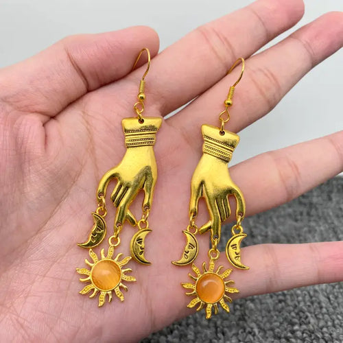 Vintage Star Moon Hand Earrings