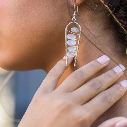 Wire-Wrapped Moonstone Earrings