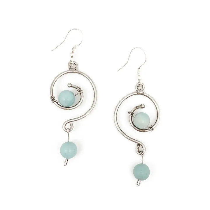 Wire-Wrapped Stone Earrings Amazonite
