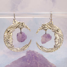 Load image into Gallery viewer, Magical Moon Silver Crescent Amethyst Earrings