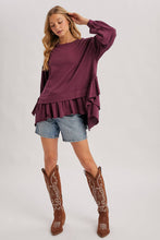 Load image into Gallery viewer, RUFFLED PEPLUM HEM OVERSIZED KNIT TOP