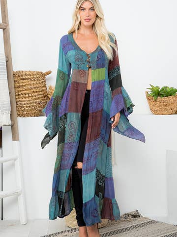 Patchwork Bell Sleeve Kimono