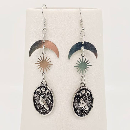 Dark Crow Star Moon Earrings