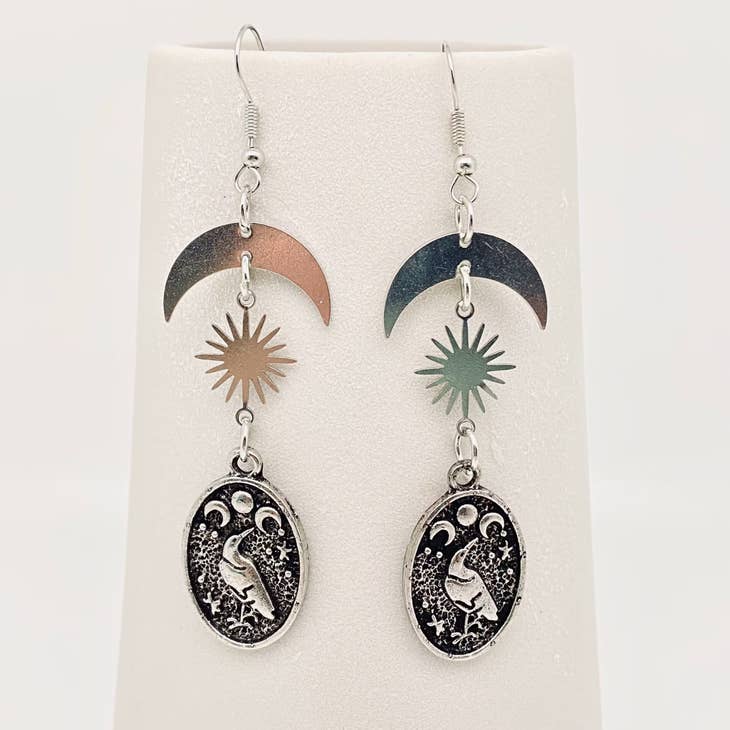 Dark Crow Star Moon Earrings