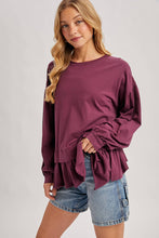 Load image into Gallery viewer, RUFFLED PEPLUM HEM OVERSIZED KNIT TOP
