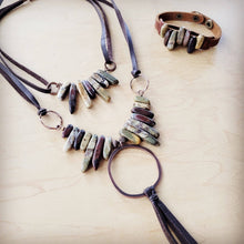 Load image into Gallery viewer, Picasso Jasper Stone Collar Necklace w/ Genuine Leather Cord 261f