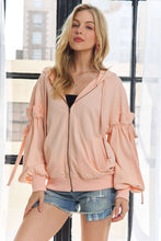 Load image into Gallery viewer, RUFFLED PUFF SLEEVE ZIP UP HOODIE