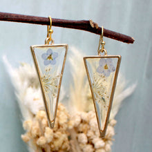 Load image into Gallery viewer, Long Triangle Gold Dried Flower Earrings