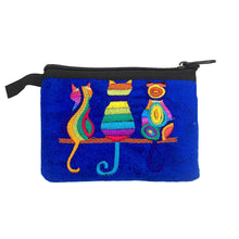 Load image into Gallery viewer, Embroidered 3 Cats Psychedelic Ecuadorian Coin Purse Pouch