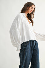 Load image into Gallery viewer, Boho-Chic Embroidered White Peasant Blouse