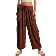 Load image into Gallery viewer, Loose Fit Cotton Linen Cropped Trousers With Elastic Waist