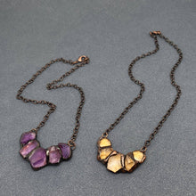 Load image into Gallery viewer, Amethyst &amp; Citrine V-shaped Crystal Stone Charm Necklace