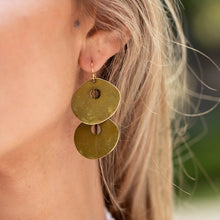Load image into Gallery viewer, Brass Patina Earrings Round Earthy Greens