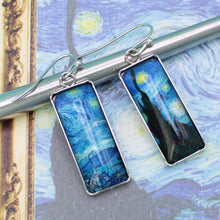 Load image into Gallery viewer, Starry Night Print Silver Bar Fine Art Earrings