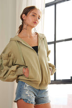Load image into Gallery viewer, RUFFLED PUFF SLEEVE ZIP UP HOODIE