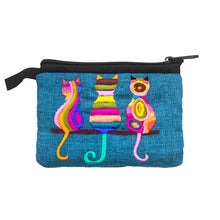 Load image into Gallery viewer, Embroidered 3 Cats Psychedelic Ecuadorian Coin Purse Pouch