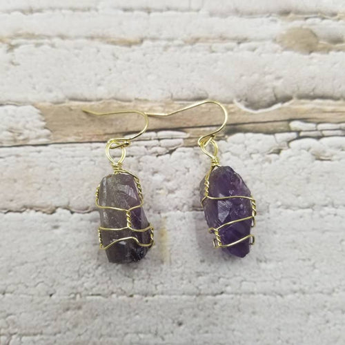 Natural Amethyst Wire Wrapped Earrings