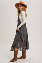 Load image into Gallery viewer, LACE EMBROIDERED TULLE BIB MAXI DRESS WITH LINING