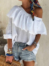 Load image into Gallery viewer, Original Solid Color Falbala Off-The-Shoulder T-Shirt Top