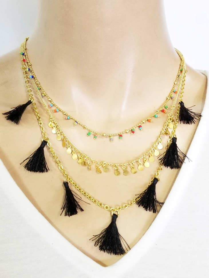 Three Layer Tasseled Necklace