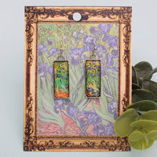 Load image into Gallery viewer, Irises Print Silver Bar Fine Art Earrings