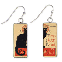Load image into Gallery viewer, Chat Noir Print Silver Bar Fine Art Earrings