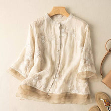 Load image into Gallery viewer, Embroidered Short Sleeve Patchwork Blouse