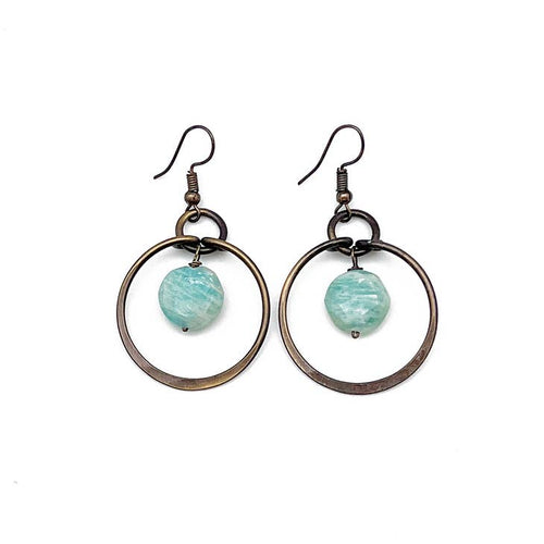 Brass Rings and Amazonite Earrings