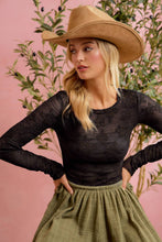 Load image into Gallery viewer, FLORAL EMBROIDERED STRETCH LACE LONG SLEEVE TOP