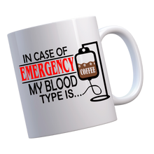 Load image into Gallery viewer, Blood Type is Coffee Funny Coffee Lovers White Ceramic 11oz Coffee Mug Gift Set