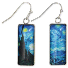 Load image into Gallery viewer, Starry Night Print Silver Bar Fine Art Earrings
