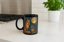 Load image into Gallery viewer, Woodland Fox &amp; Raccoon Moon Mug, Black Ceramic Coffee Cup