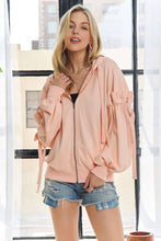 Load image into Gallery viewer, RUFFLED PUFF SLEEVE ZIP UP HOODIE