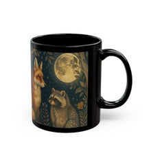 Load image into Gallery viewer, Woodland Fox &amp; Raccoon Moon Mug, Black Ceramic Coffee Cup