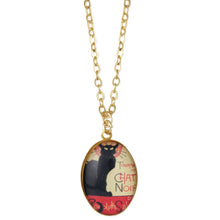 Load image into Gallery viewer, Chat Noir Print Gold Oval Fine Art Necklace