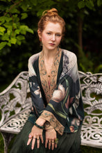 Load image into Gallery viewer, Under My Wing Pixie Crop Kimono w/ Swan &amp; feathers