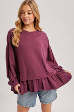 Load image into Gallery viewer, RUFFLED PEPLUM HEM OVERSIZED KNIT TOP