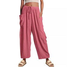 Load image into Gallery viewer, Loose Fit Cotton Linen Cropped Trousers With Elastic Waist