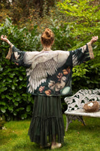 Load image into Gallery viewer, Under My Wing Pixie Crop Kimono w/ Swan &amp; feathers