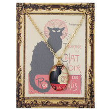 Load image into Gallery viewer, Chat Noir Print Gold Oval Fine Art Necklace