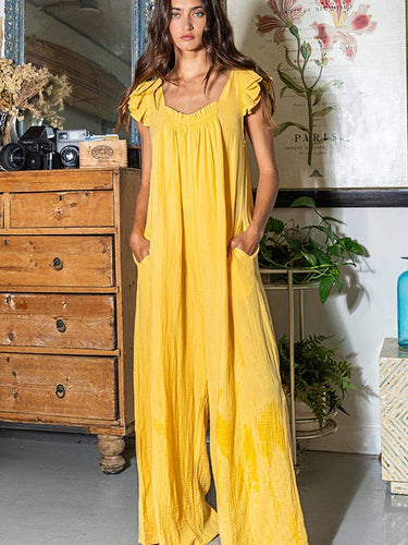 Ruffled Sleeve/Wide Leg Jumpsuit