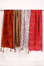 Load image into Gallery viewer, Up-Cycled Silk Sari Tassel Scarves